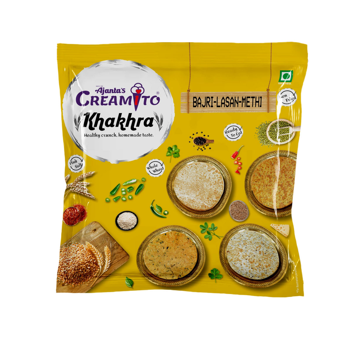 Creamito Bajri Lasan Methi Khakhra pack